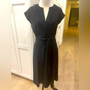 Tahari Arthur S. Levine Black dress V neck with wrap around tie at waist, size-8